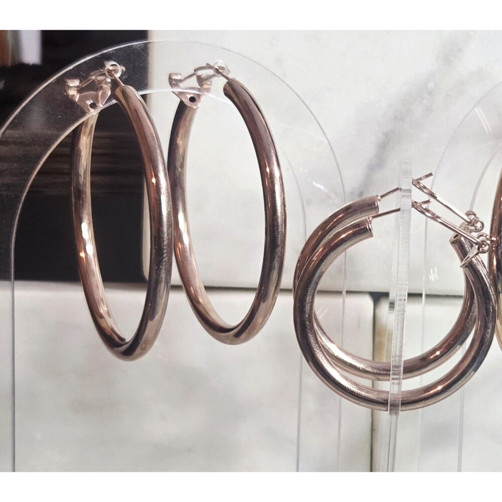 Rose Gold Tone Tube Hoops Set Of 2  1.5 In And 2 In